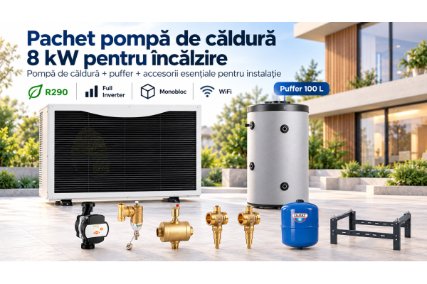 Pachet pompă de căldură aer-apă Soldec 8 kW R290 monobloc inverter – pentru încălzirea casei